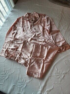 Red Envelope Satin Wide-Leg Pajama Pants in Blush